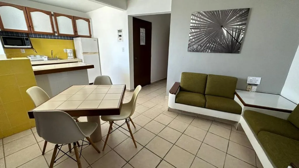 Dining and kitchen area in an apartment